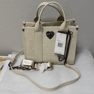Betsey Johnson Cream Embossed Crossbody Bag with Heart Charm